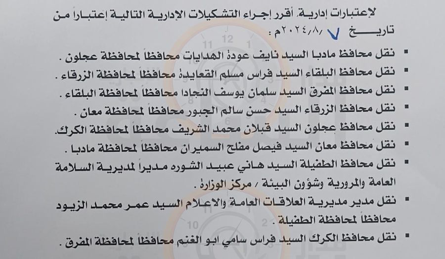 تنقلات محافظين ومساعدين في وزارة الداخلية..