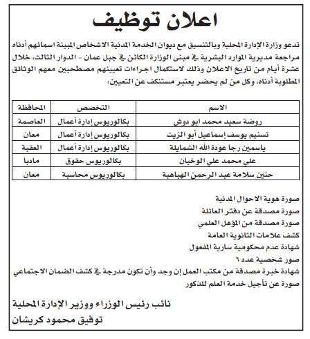 وظائف شاغرة ومدعوون لاستكمال اجراءات التعيين