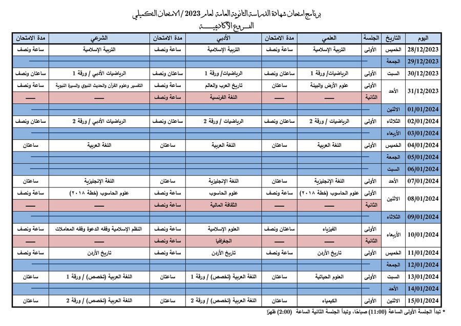 وزارة التربية تعلن جدول الامتحان التكميلي