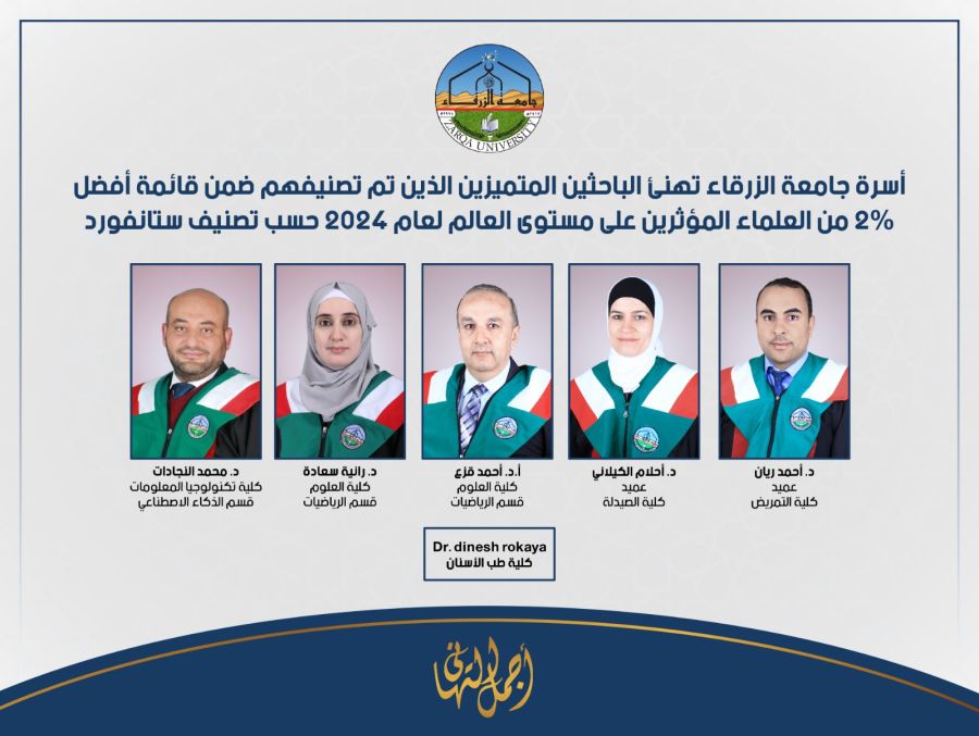 أسرة جامعة الزرقاء تهنئ الباحثين المتميزين
