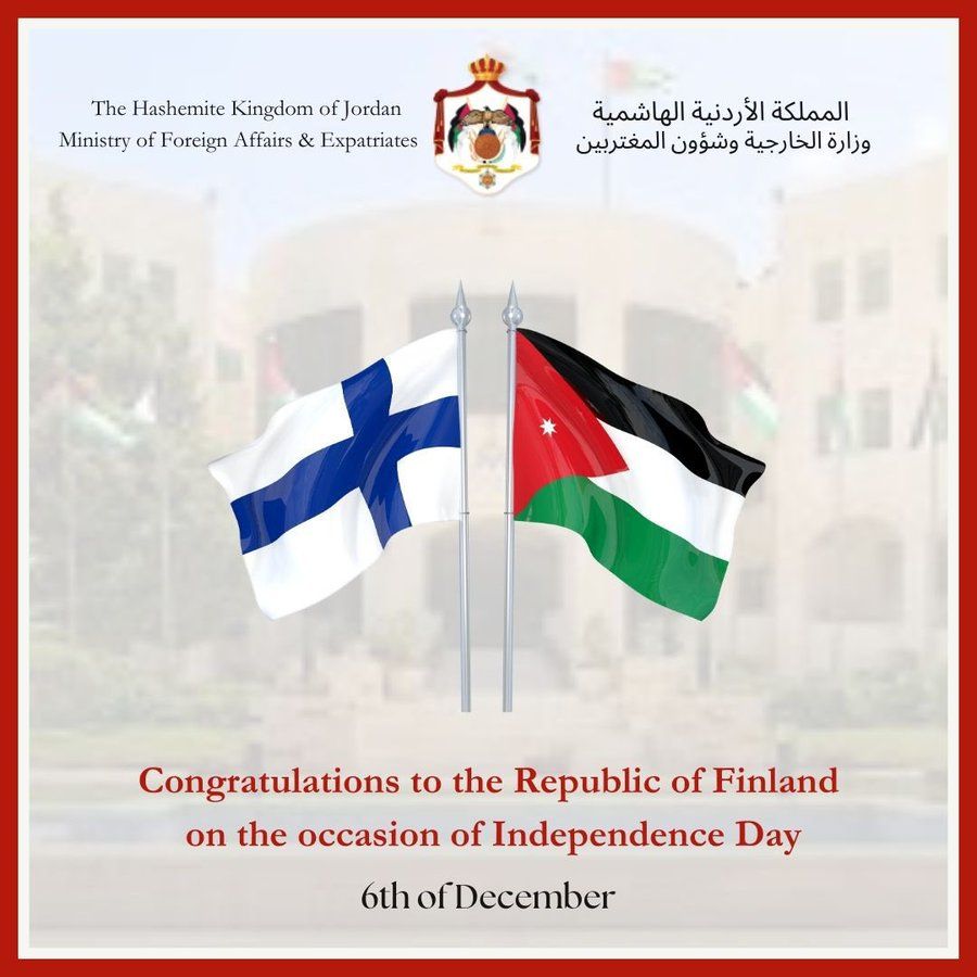 الأردن يهنئ فنلندا بعيد استقلالها