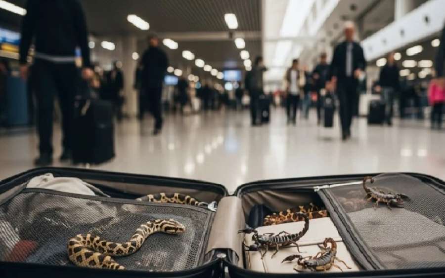 ثعابين نادرة وعقارب مميتة.. مسافر يحاول