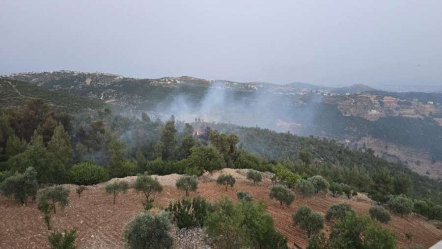 حريق في غابات حرجية وأراض زراعية