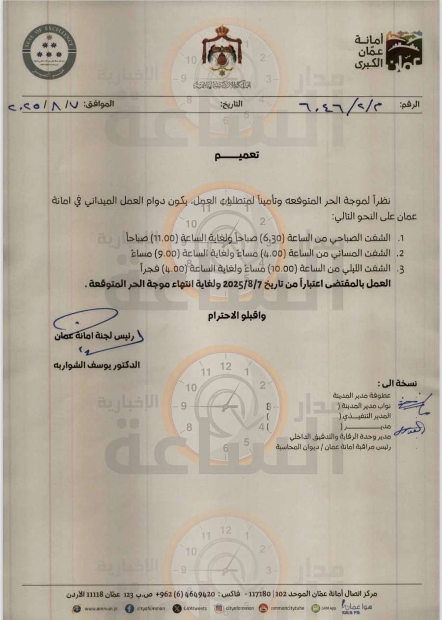أمانة عمان توقف عمل كوادرها الميدانية