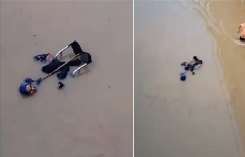 الأمطار تجرف سيدة على كرسيها المتحرك