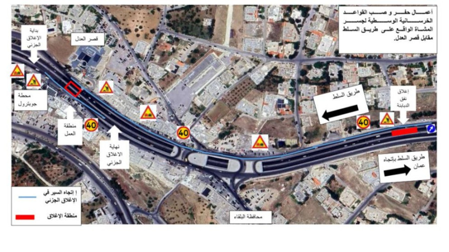 تحويلات مرورية مؤقتة على طريق عمان–السلط