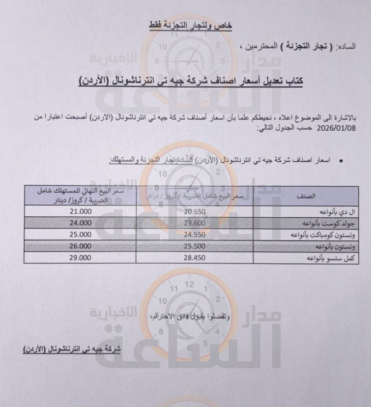 رفع أسعار الدخان في الأردن (الأسعار