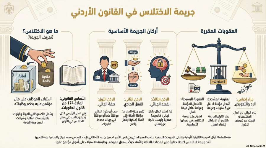 السلسلة القانونية (110): جريمة الاختلاس وأركانها