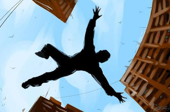 شاب يسقط من الطابق الثالث في