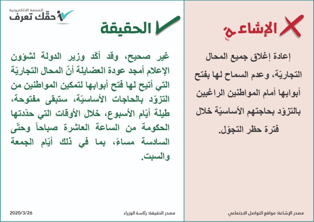 الحكومة تنفي اغلاق المحال التجارية وعدم