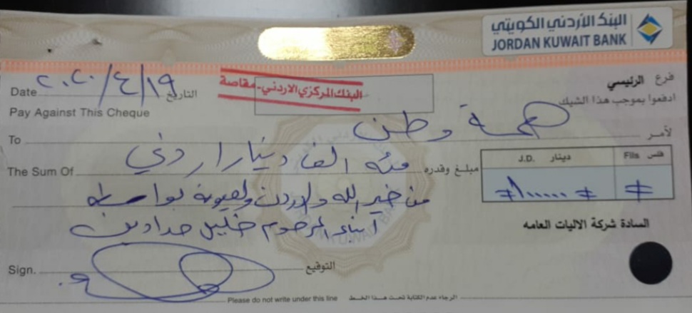 ابناء المرحوم خليل حدادين يتبرعون بـ