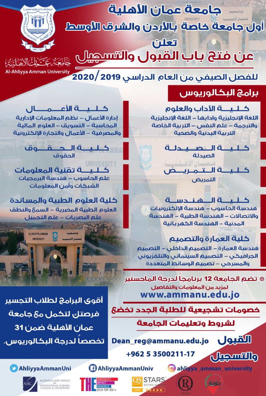 جامعة عمان الأهلية تفتح باب القبول