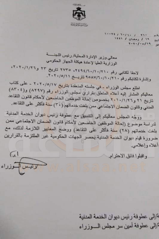 الرزاز يوجه كتابا لـ المصري حول