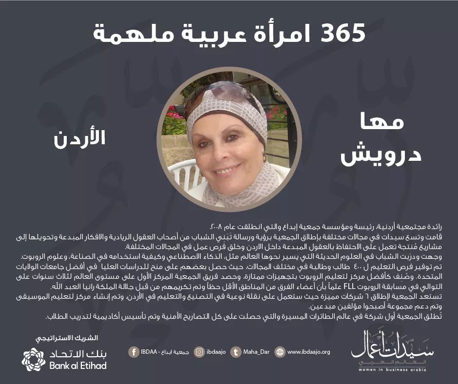 الأردنية مها درويش ضمن قائمة المرأة