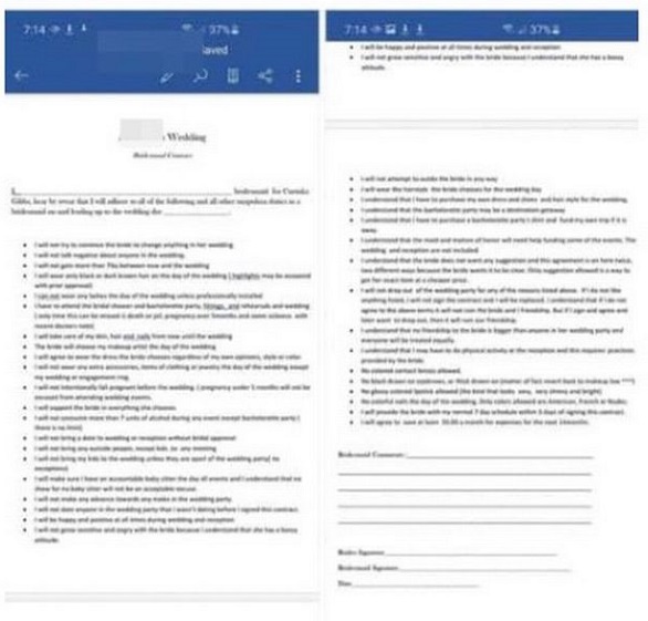 عروس تجبر وصيفاتها على توقيع عقد