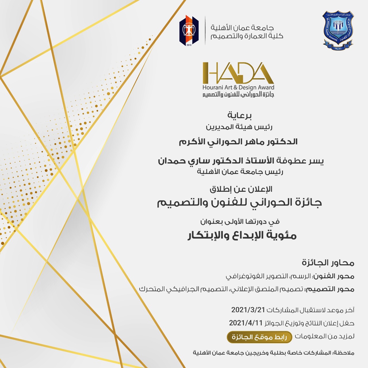 عمان الاهلية تطلق جائزة الحوراني للفنون