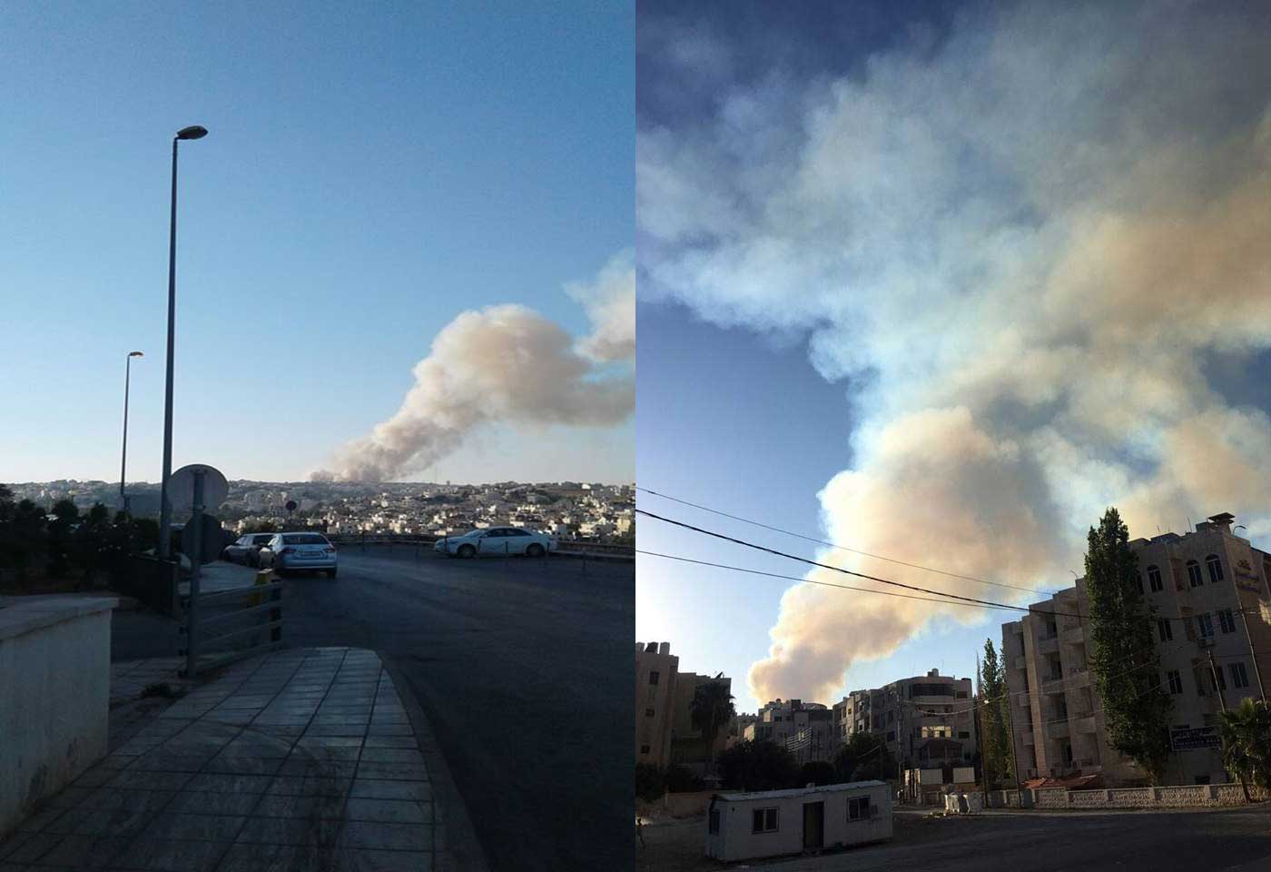 حريق اعشاب جافة يخلف دخانا كثيفا