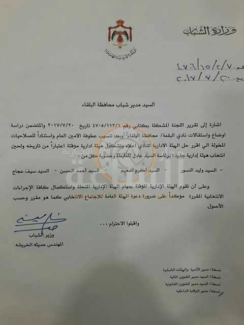 هيئة إدارية مؤقتة لإدارة نادي البقعة