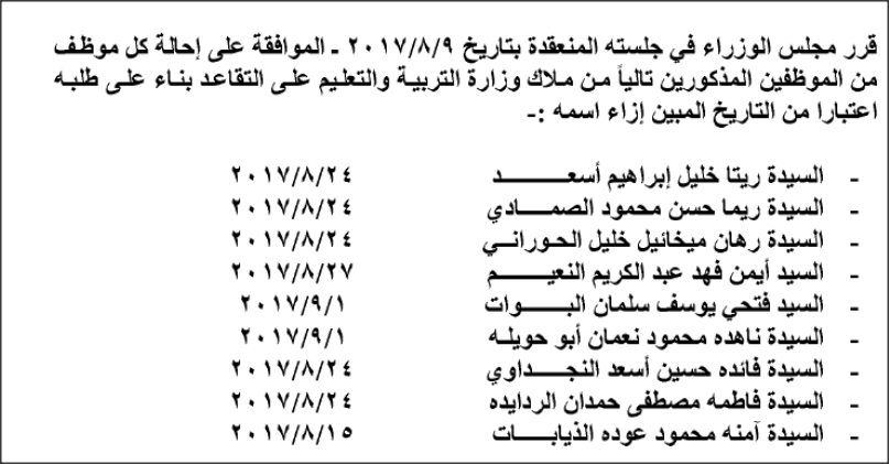 تشكيلات وإحالات وإنهاء خدمات موظفين في