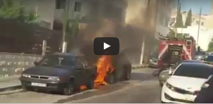 بالفيديو: احتراق مركبة قرب الدوار الثالث