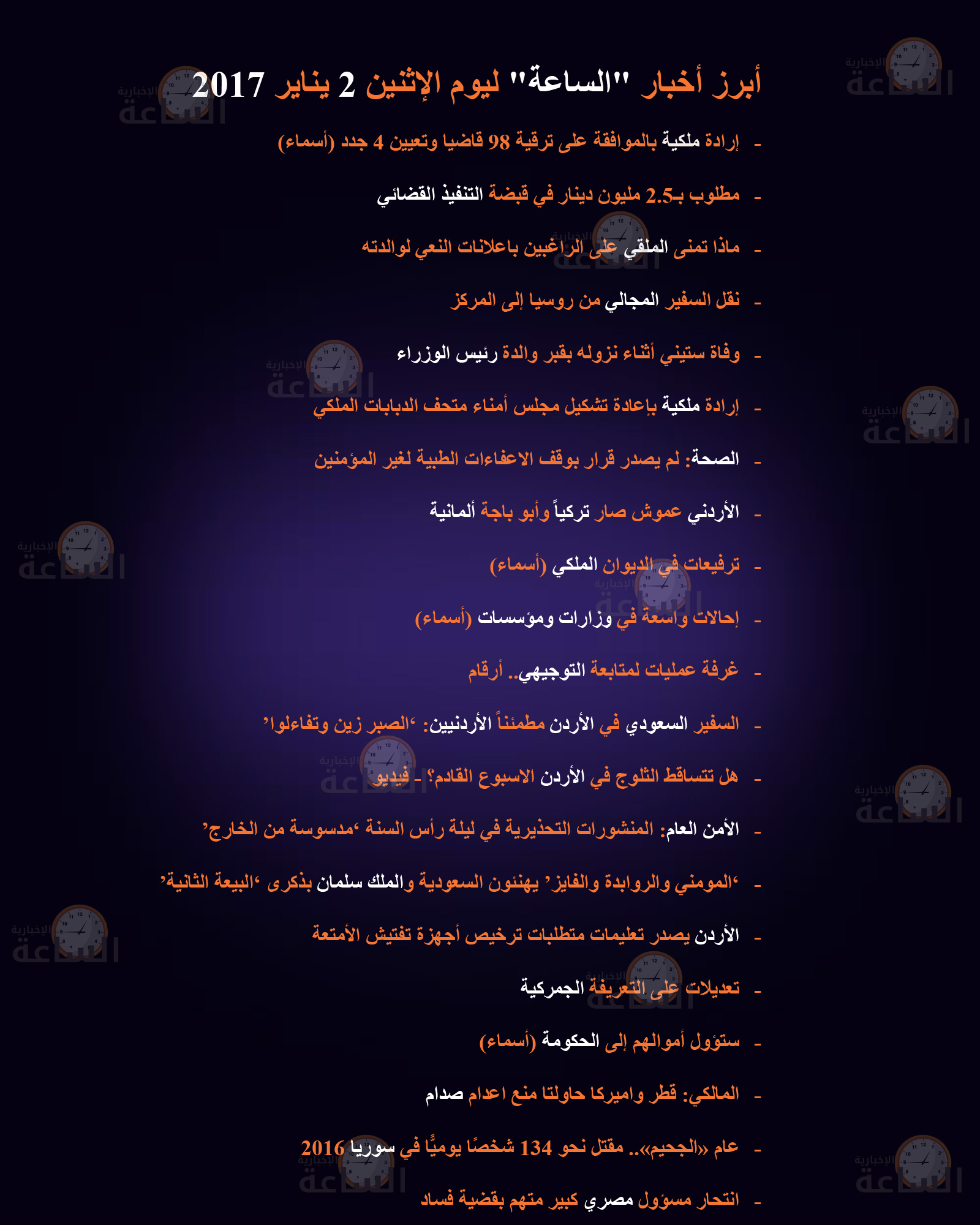 أبرز أخبار الساعة ليوم الإثنين 2