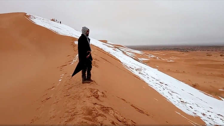 بالصور.. الثلج يغطي الصحراء العربية الكبرى