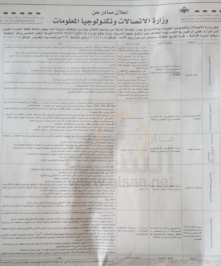 وظائف شاغرة في وزارة الاتصالات (التفاصيل)