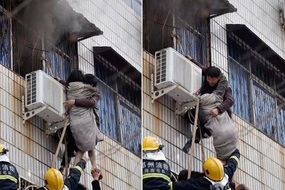مشلول يتسلق مبنى محترق لإنقاذ امرأة
