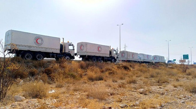 قافلة المساعدات الإنسانية تدخل إلى الغوطة