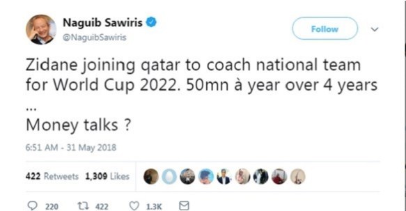 زيدان يدرب قطر بـ 50 مليون