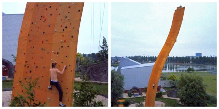 بالفيديو والصور.. مغامر يتسلق أطول جدار