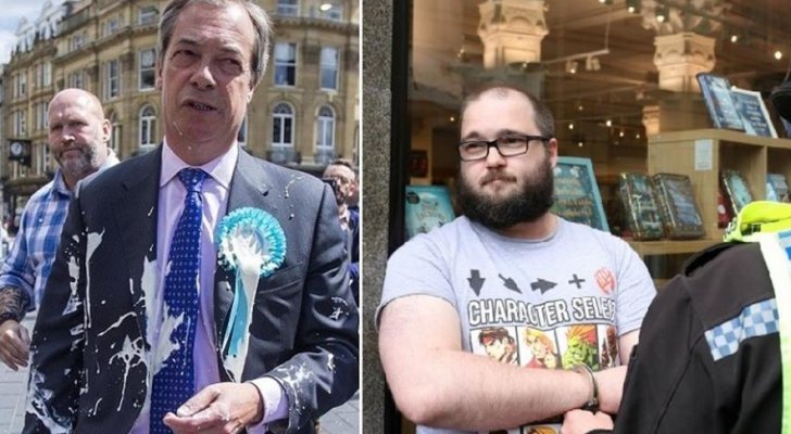 بريطاني يرش الحليب على مسؤول (فيديو)