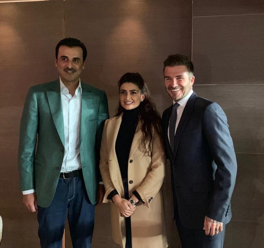 علا الفارس برفقة أمير قطر وبيكهام