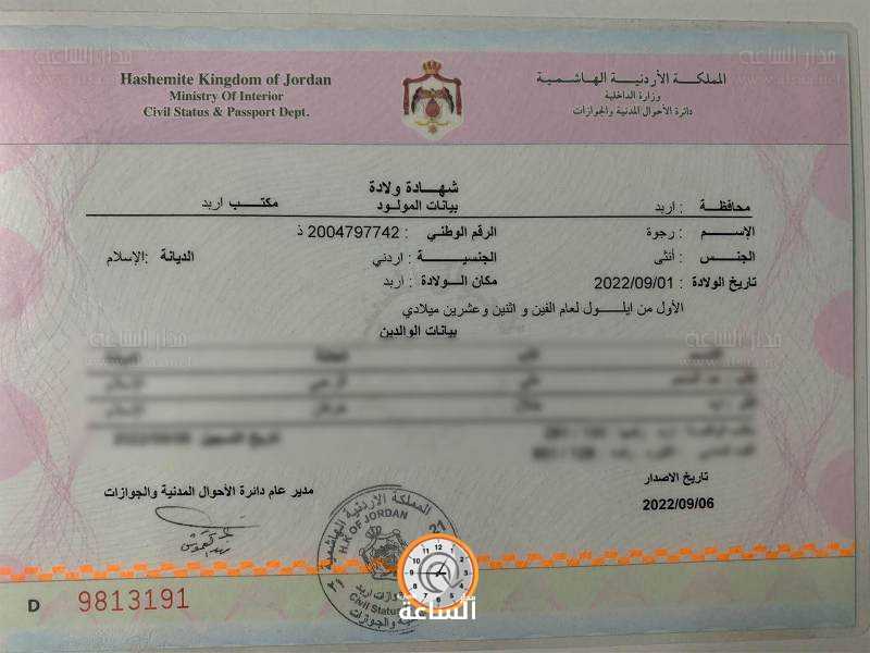 أردني يطلق اسم رجوة على مولودته