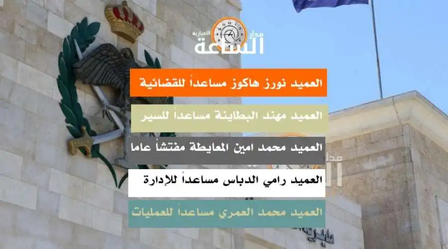 مدار الساعة,أخبار الأردن,اخبار الاردن,الأمن العام,الإرادة الملكية السامية,العميد نورز هاكوز مساعداً للقضائية,العميد مهند البطاينة مساعداً للسير,العميد محمد امين المعايطة مفتشاً عاماً,العميد رامي الدباس مساعداً للإدارة,العميد محمد العمري مساعداً للعمليات