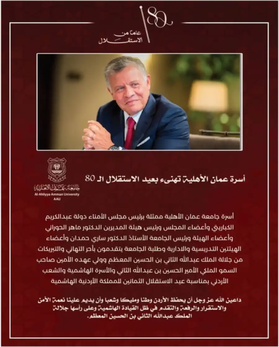 مدار الساعة,أخبار الجامعات الأردنية,الملك عبدالله الثاني بن الحسين,الحسين بن عبدالله الثاني,جامعة عمان الأهلية,عيد الاستقلال