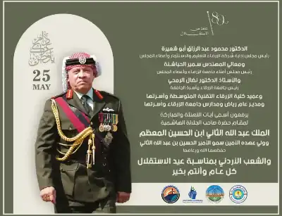 جامعة الزرقاء تهنئ الملك وولي العهد