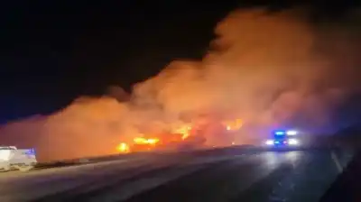 إنقلاب واحتراق صهريج محمل بمادة مشتعلة