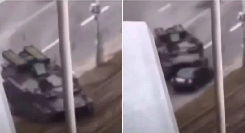 بعد دهسه أسفل دبابة روسية.. فيديو